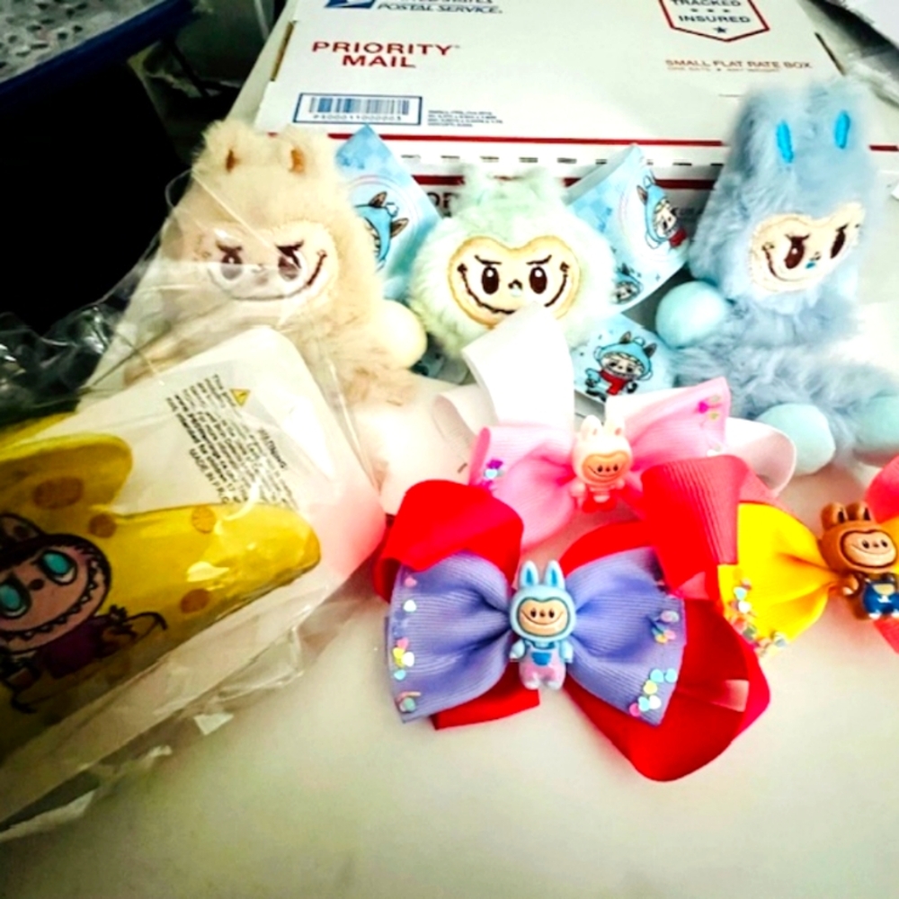LaBubu Colorful Plush Hair Bow Set with Bows